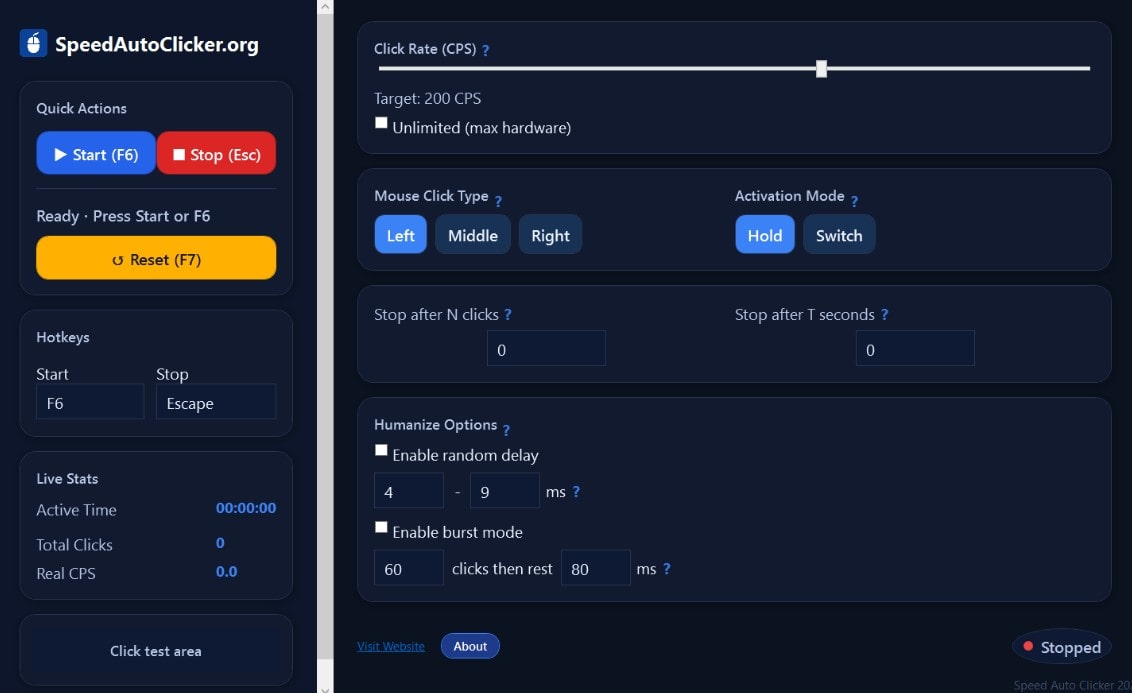 Speed Auto Clicker 2025 main interface layout